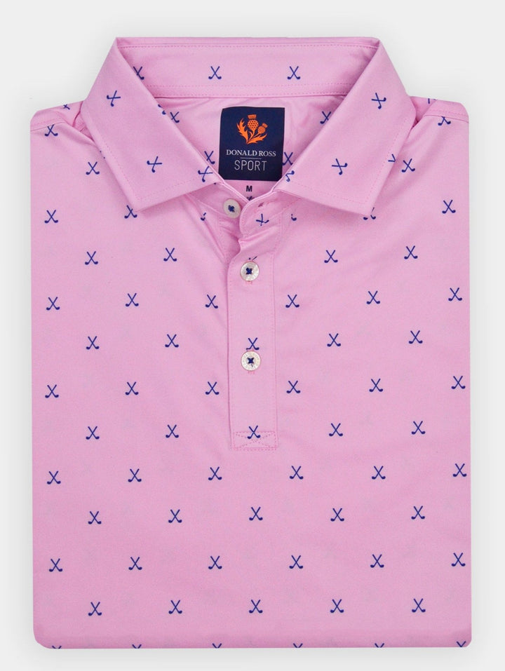 Donald Ross Mens Sport Fit VINCENT Print  Polo - PINK/NAVY