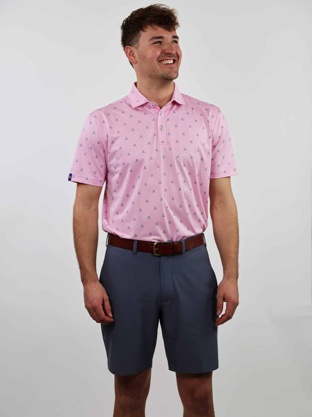 Donald Ross Mens Sport Fit VINCENT Print  Polo - PINK/NAVY