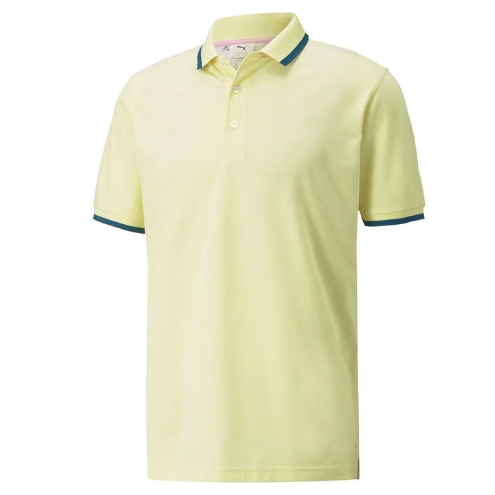 Puma Men's Tour Issue Rickie Spec Fit X Arnold Palmer Signature Tipped Short Sleeve Polo - YELLOW PEAR