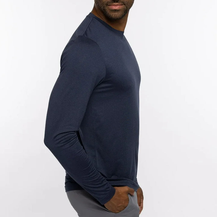 TRAVIS MATHEW TAKE THE CREDIT LONG SLEEVE SHIRT - HEATHER NAVY