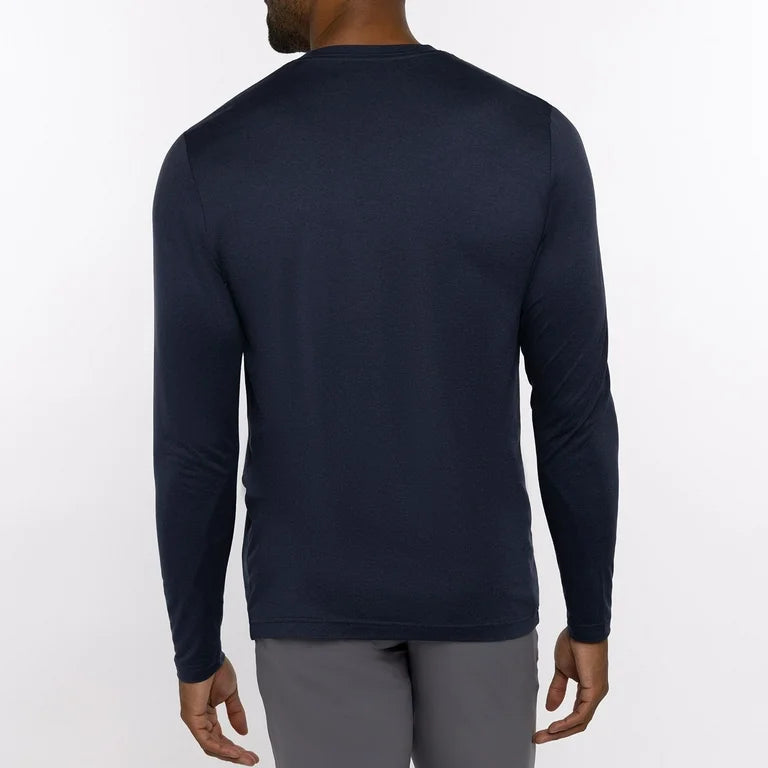 TRAVIS MATHEW TAKE THE CREDIT LONG SLEEVE SHIRT - HEATHER NAVY