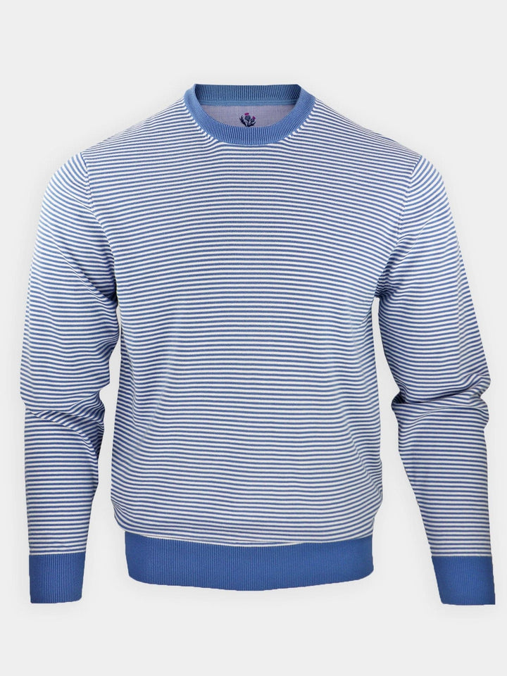 Donald Ross Mens 2-Color Feeder Stripe Cotton Crewneck Pullover - DOLPHIN