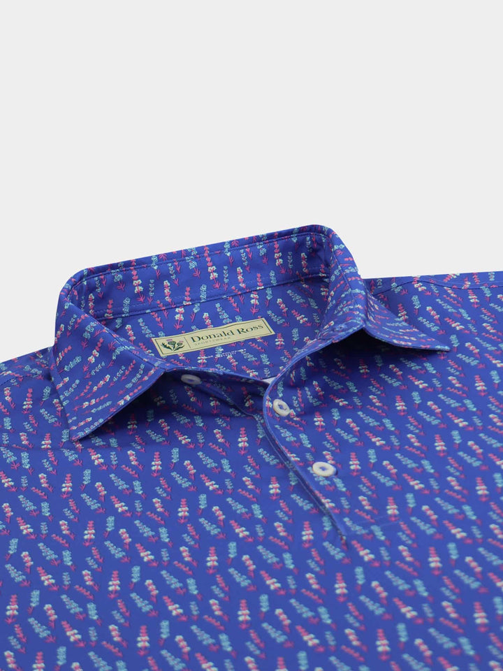 Donald Ross Mens Lavender Print Polo - LAPIS/ SAGE/MULBERRY