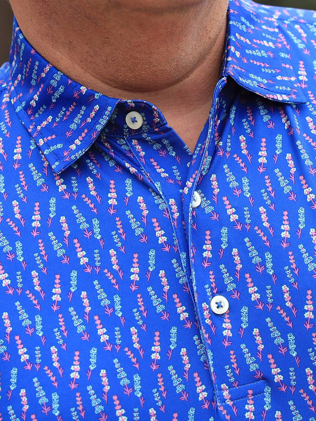 Donald Ross Mens Lavender Print Polo - LAPIS/ SAGE/MULBERRY