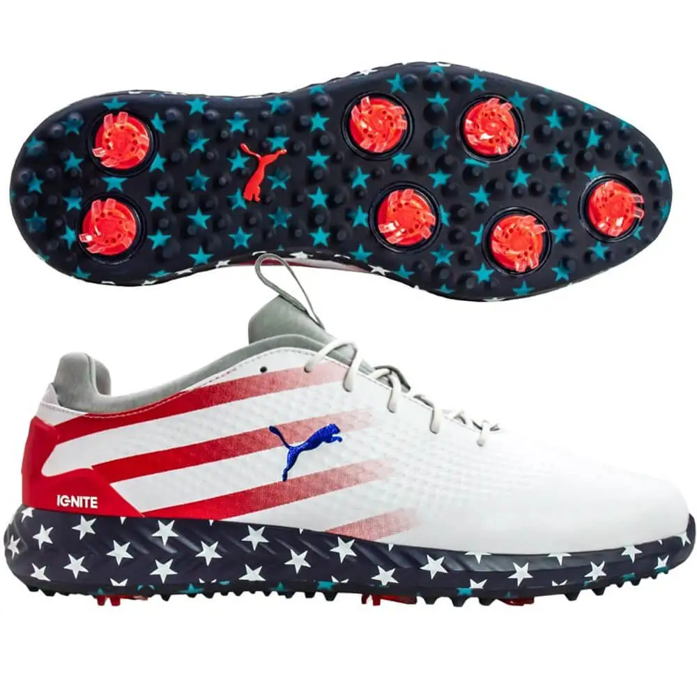 Puma Men's TOUR LTD EDITION RYDER CUP- IGNITE PWRADAPT PATRIOT PACKLEATHER GOLF SHOES  - PUMA WHITE