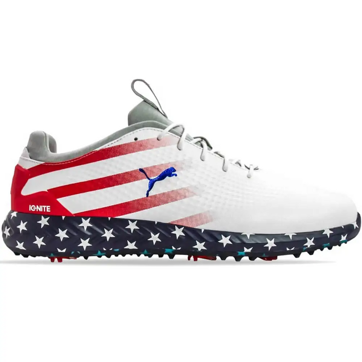 Puma Men's TOUR LTD EDITION RYDER CUP- IGNITE PWRADAPT PATRIOT PACKLEATHER GOLF SHOES  - PUMA WHITE