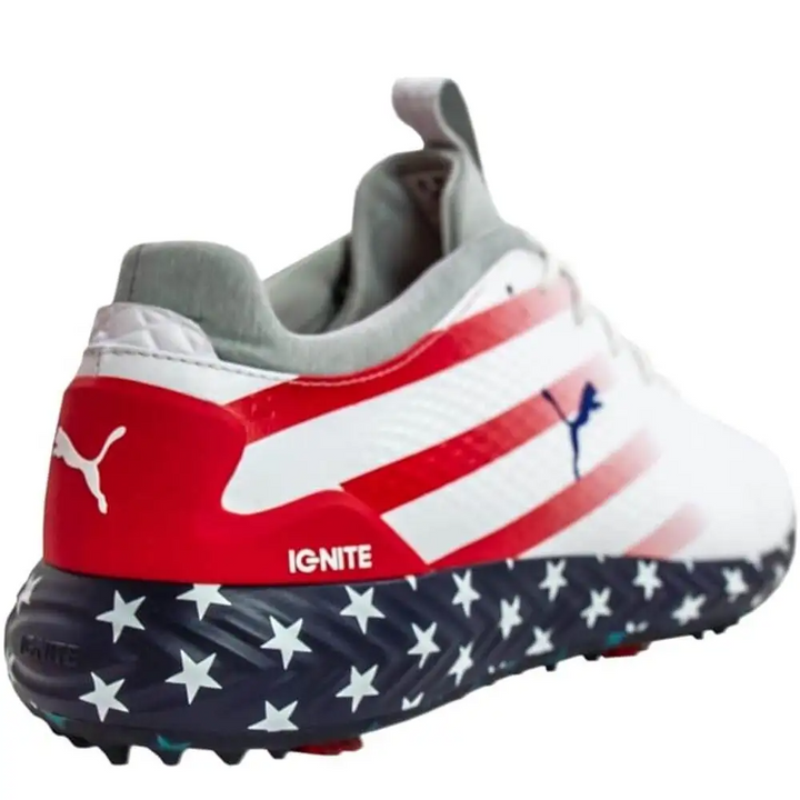 Puma Men's TOUR LTD EDITION RYDER CUP- IGNITE PWRADAPT PATRIOT PACKLEATHER GOLF SHOES  - PUMA WHITE