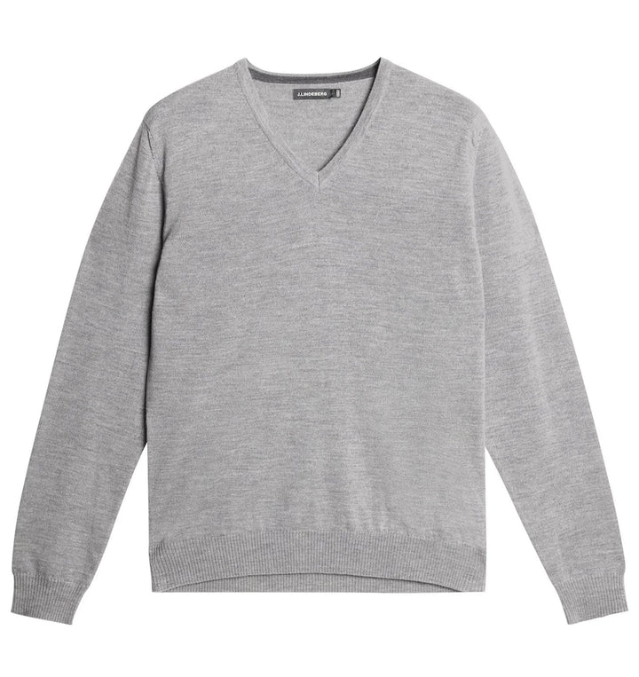 J.Lindeberg Lymann Mens V-Neck Fine Merino Sweater - LIGHT GREY MELANGE