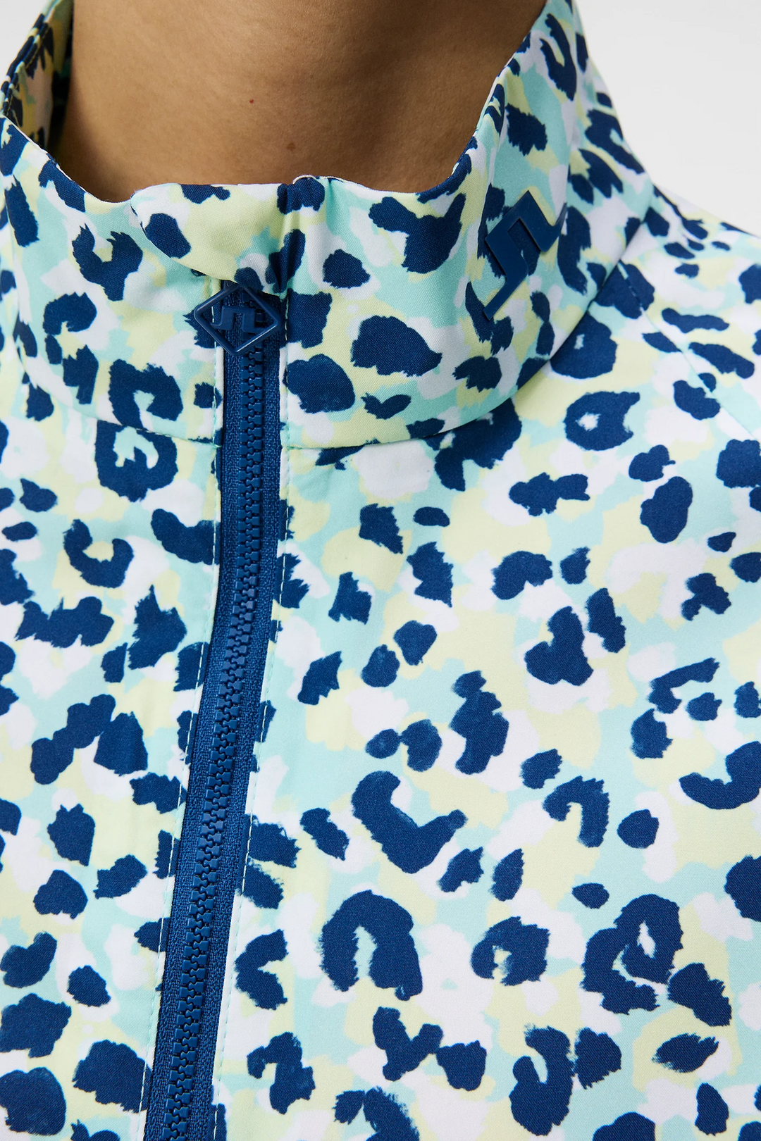 J.Lindeberg Womens Evertine Rain Jacket Print - Leopard Aruba Blue