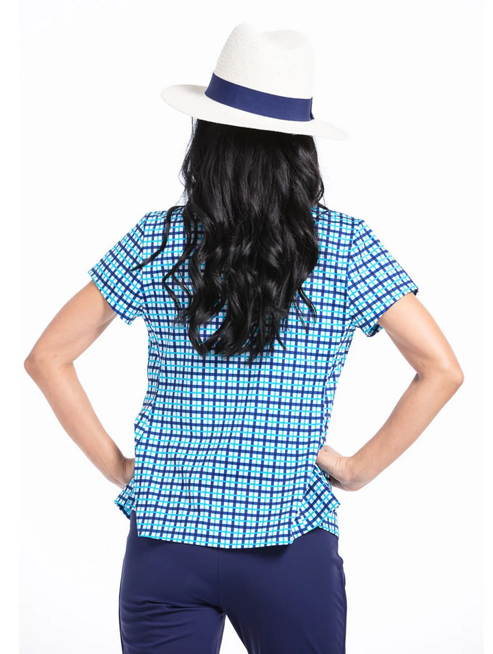 Kinona Women's UPF 50+ Class Act Shortsleeve Golf Shirt - Mediterranean Check