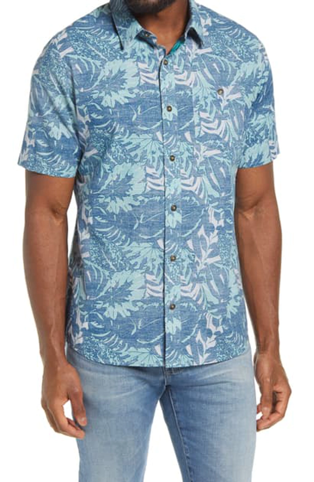 TRAVIS MATHEW 'KATMAI' COTTON BUTTON SHORT SLEEVE SHIRT - BLUE OPAL