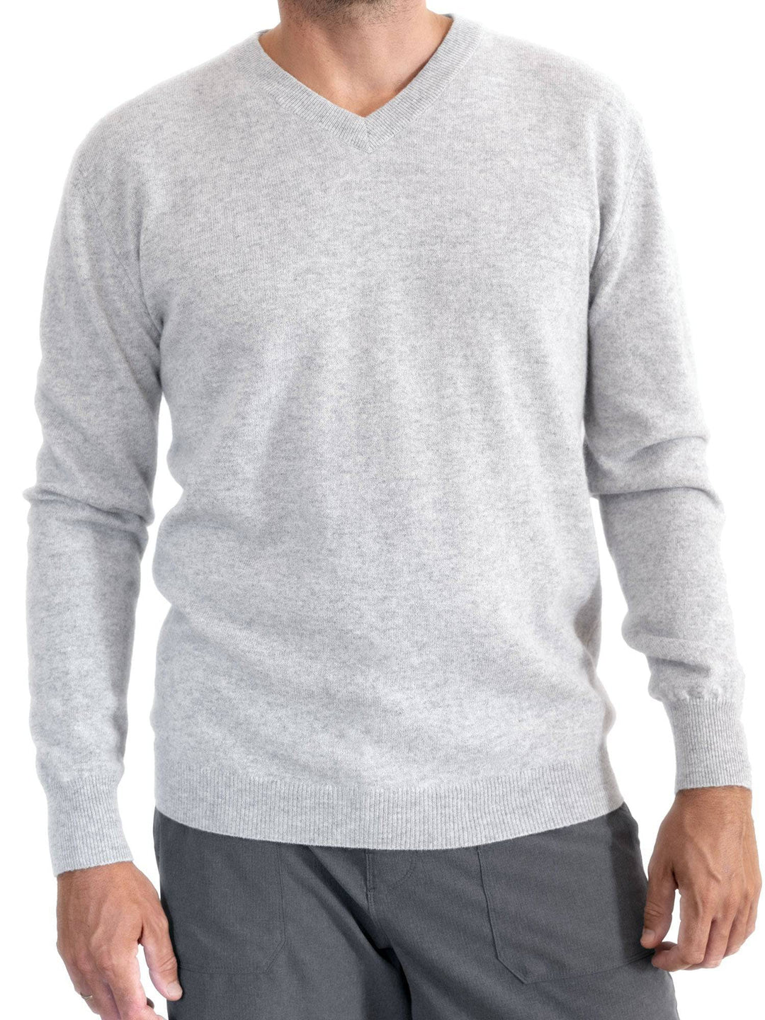 J.Lindeberg Lymann Mens V-Neck Fine Merino Sweater - LIGHT GREY MELANGE