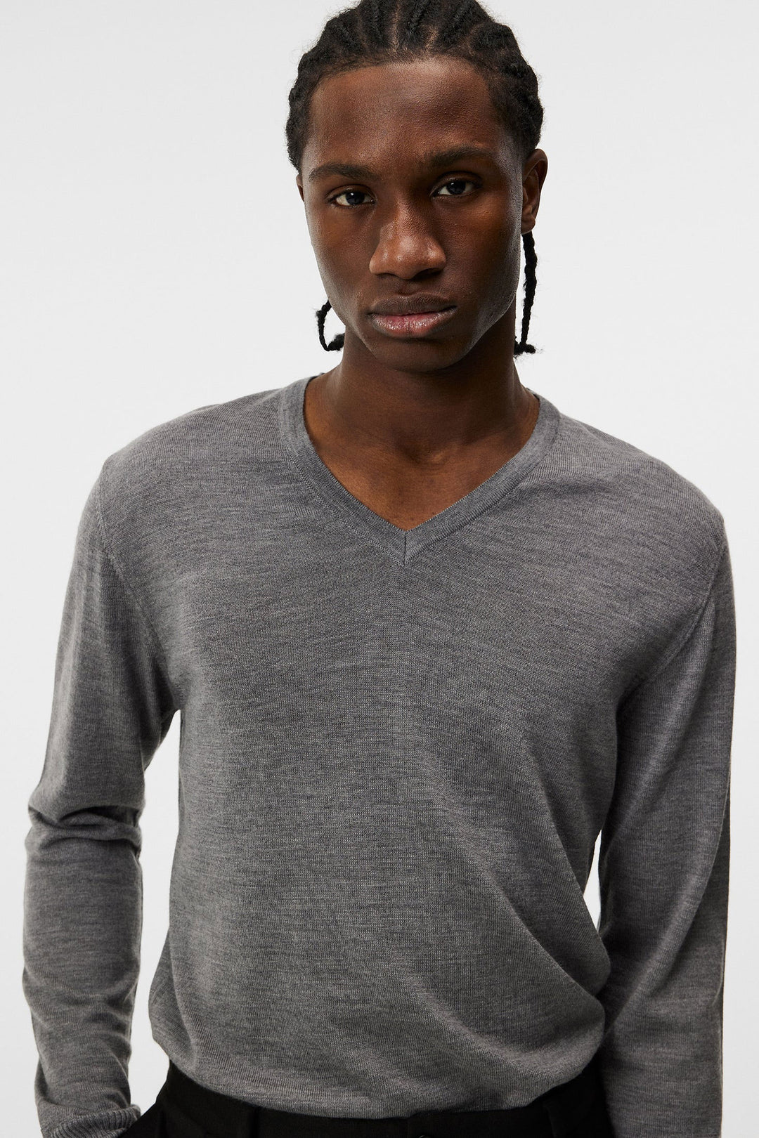 J.Lindeberg Lymann Mens V-Neck Fine Merino Sweater - GREY MELANGE