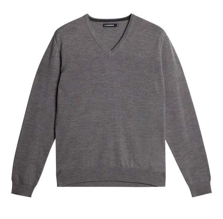 J.Lindeberg Lymann Mens V-Neck Fine Merino Sweater - GREY MELANGE