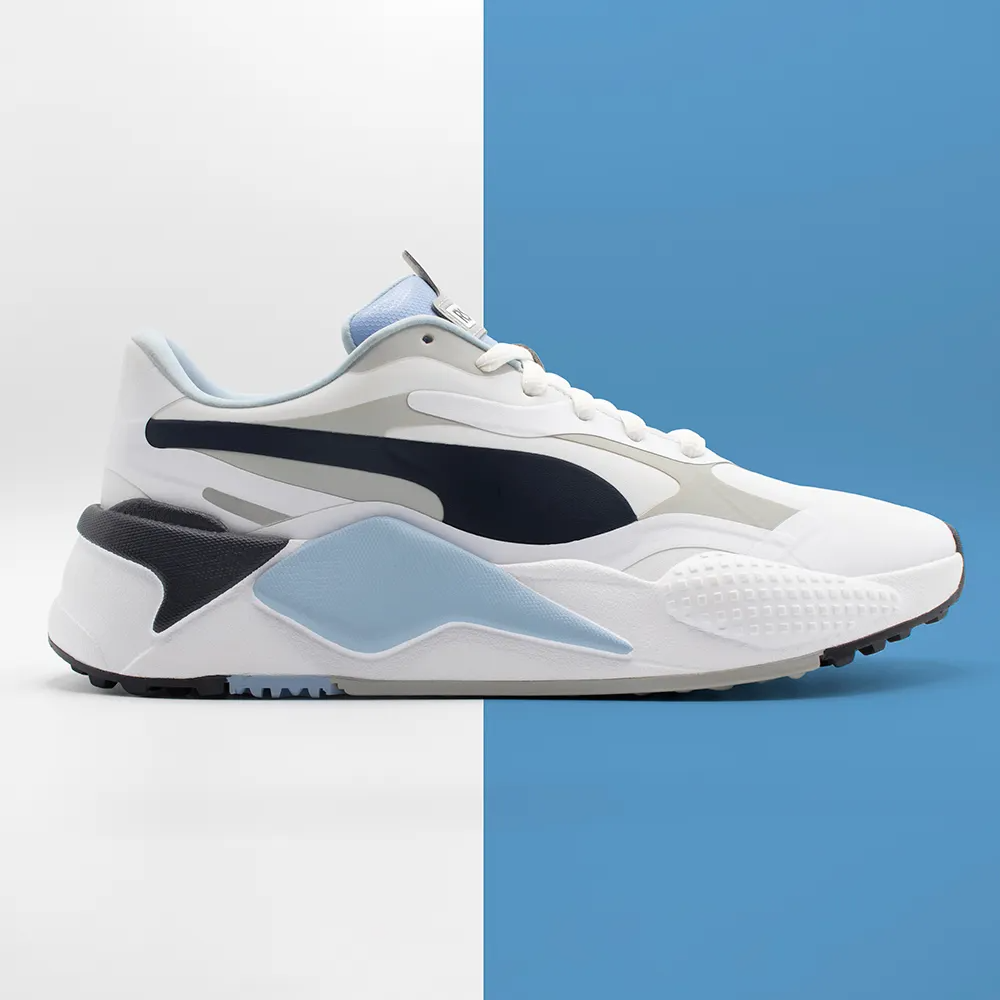 Puma Men's TOUR Ltd Edition RS-G Golf Shoe - PUMA WHITE / NAVY BLAZER / PLACID BLUE