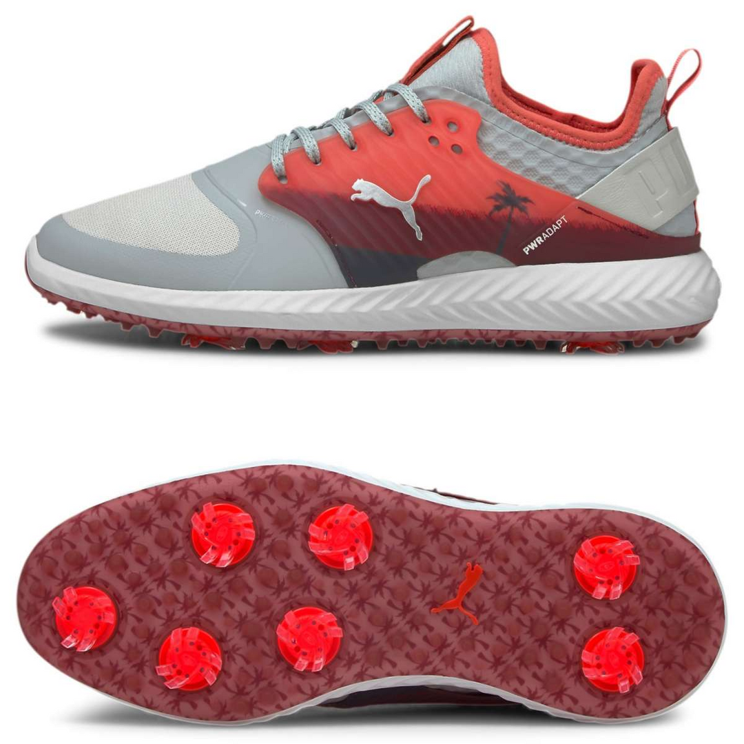 Puma Men's TOUR LTD EDITION- IGINITE PWRAdapt Caged PALMS TOUR Golf Shoes - HIGH RISE / GEORGIA PEACH / ZINFANDEL